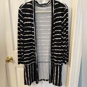 Kim Rogers Black & White Stripe Open Front Knit Cardigan Sz 1X
